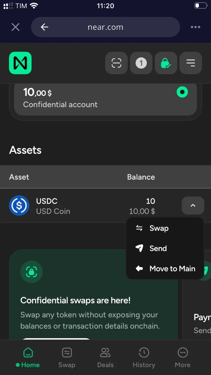 Confidential Swap and Send Options