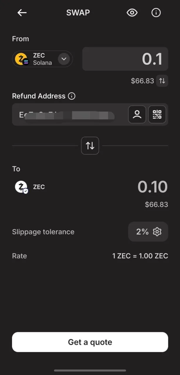 Configurazione del Swap su Zodl