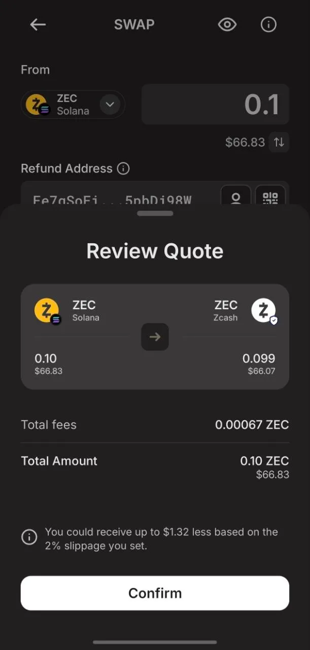Conferma della quotazione del Swap su Zodl